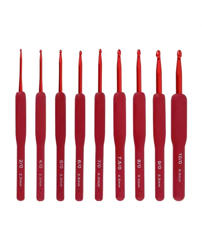 Набір гачків червоних з силіконовою ручкою, 9 шт.