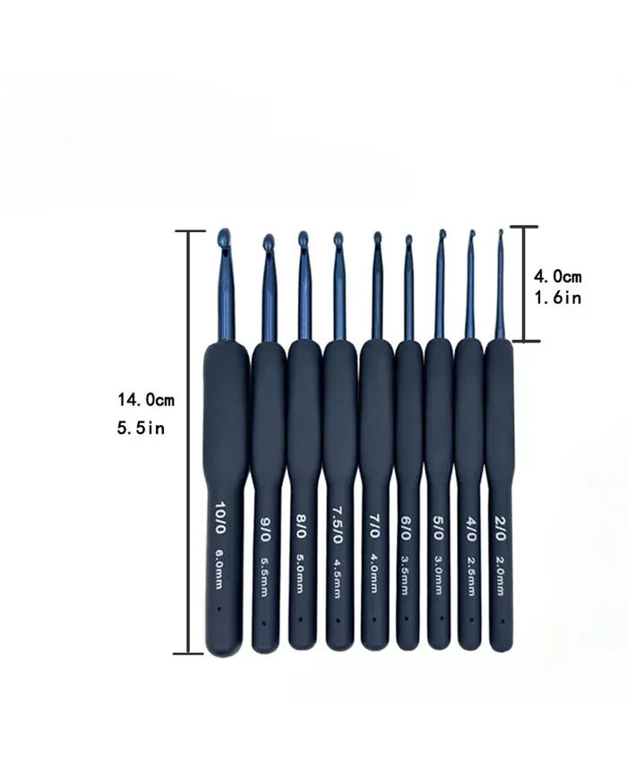 Набір гачків чорних з силіконовою ручкою, 9 шт.