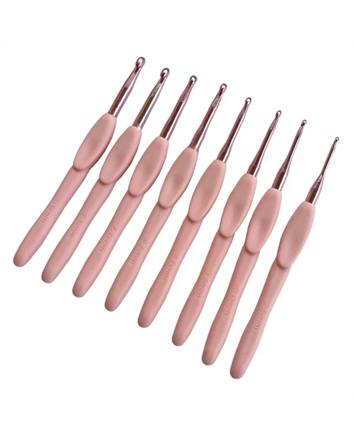 Набір гачків рожевих з ручкою, 8 шт.