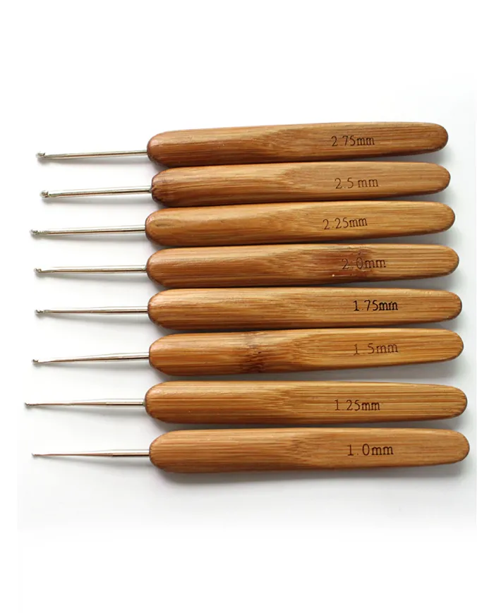 Набір тонких гачків з бамбуковою ручкою, 8 шт.