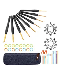 Набір чорних гачків та аксесуарів для в'язання у чохлі