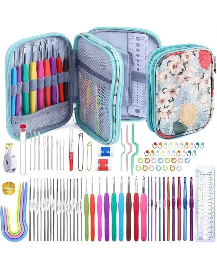 Набір гачків та аксесуарів для в'язання у чохлі, великий з лілеями