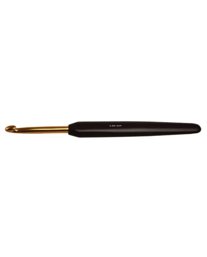 Гачок алюмінієвий з чорною ручкою та золотим наконечником KnitPro,7.00 мм