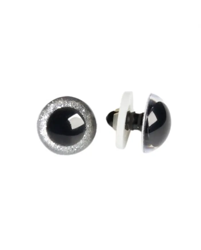 Очі для іграшок із заглушками і райдужною оболонкою, 10 мм, сріблясті, пара