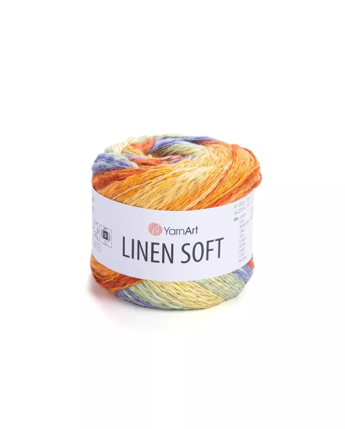 YarnArt Linen soft, 7412, жовто-салатно-синій меланж