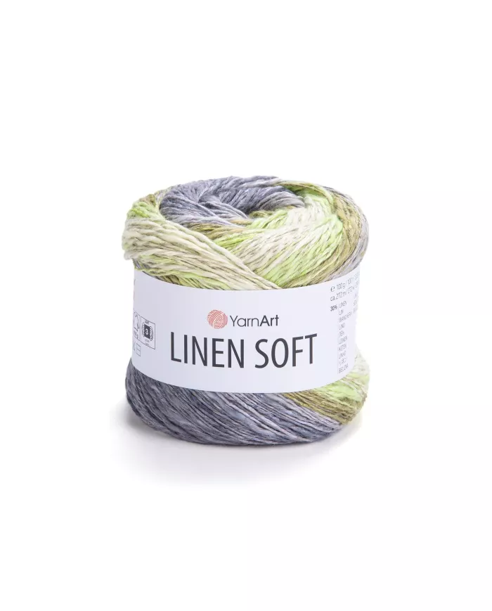 YarnArt Linen soft, 7414, сіро-салатовий меланж