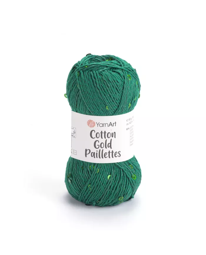 YarnArt Cotton Gold Paillettes, 7114, смарагдовий