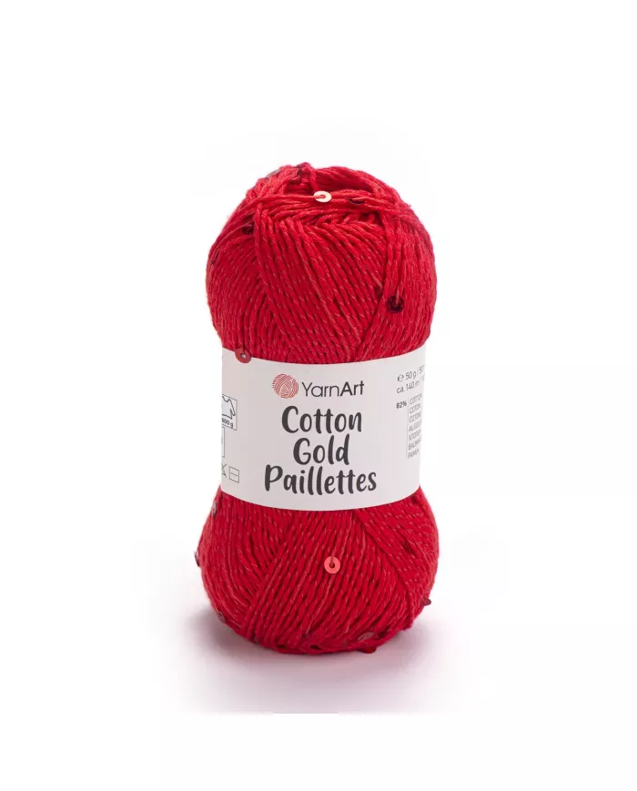 YarnArt Cotton Gold Paillettes, 7115, червоний