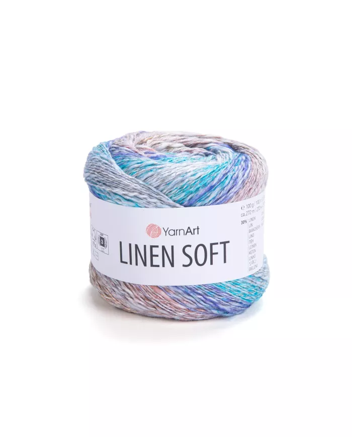 YarnArt Linen soft, 7402, блакитно-рожевий меланж