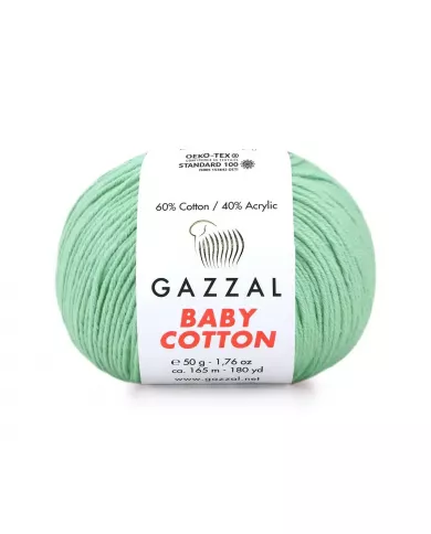 Нитки Gazzal Baby Cotton, Водяна зелень №3425 Нитки Gazzal Baby Cotton, Водяна зелень №3425